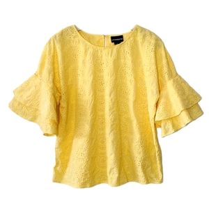 100% Cotton Eyelet Blouse with Ruffle Sleeves
